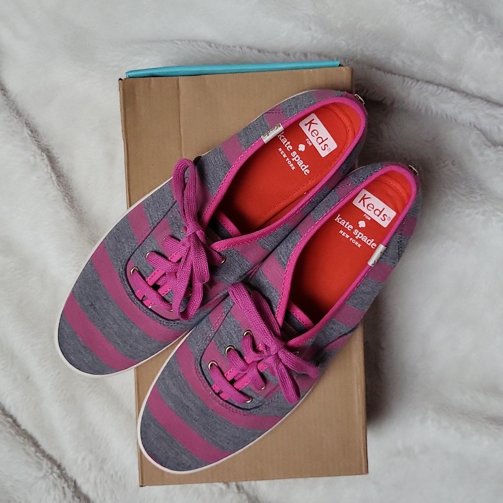 Kate Spade X Keds Pink and Grey Striped Shoes Size 8, New In Box
